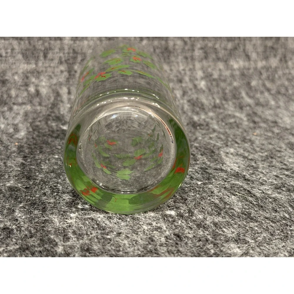 Set Of 9 Vintage Christmas Xmas Holly Berries Tall Tumbler Drinking Glasses 6.5